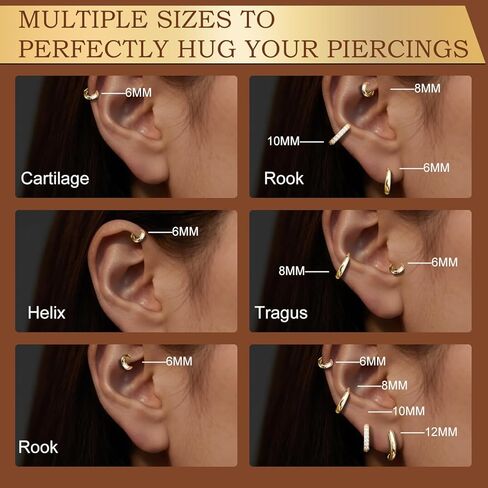 Small Huggie Gold Hoop Earrings Set for Women, 14K Plated Hypoallergenic Cartilage Helix Earring Stacks for Multiple Piercings, Lightweight Mini Dainty Packs Jewelry Gifts for Women in Saudi Arabia
