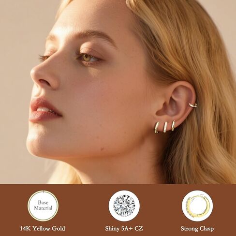 Small Huggie Gold Hoop Earrings Set for Women, 14K Plated Hypoallergenic Cartilage Helix Earring Stacks for Multiple Piercings, Lightweight Mini Dainty Packs Jewelry Gifts for Women in Saudi Arabia