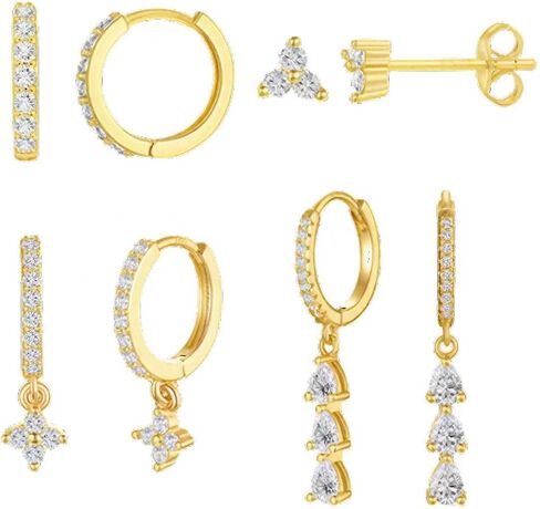 Small Huggie Gold Hoop Earrings Set for Women, 14K Plated Hypoallergenic Cartilage Helix Earring Stacks for Multiple Piercings, Lightweight Mini Dainty Packs Jewelry Gifts for Women in Saudi Arabia