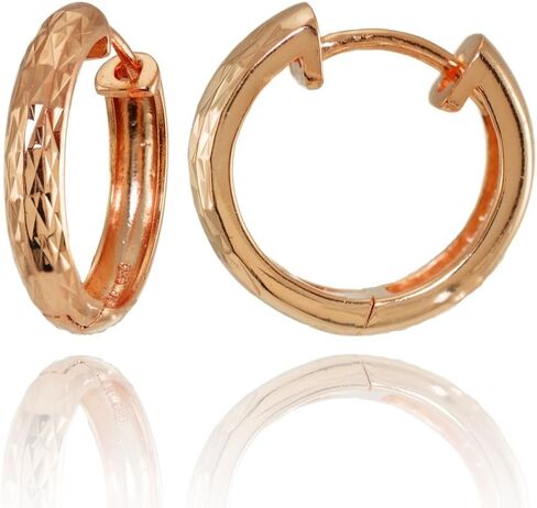 Sterling Silver Diamond-Cut Hinged Huggie Hoop Earrings, 2 Sizes in Saudi Arabia