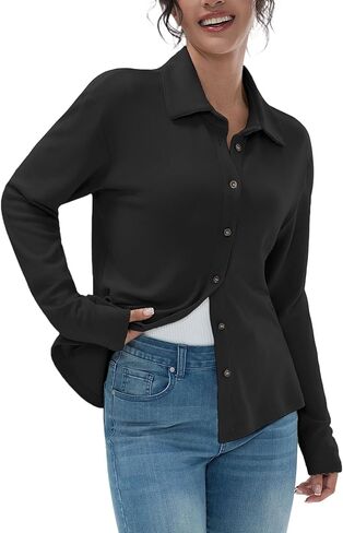 Women's Flannel Shirts Long Sleeve Collar Button Down Shirts Soft Solid Color Fleece Shirt in Saudi Arabia