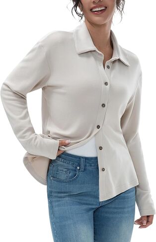 Women's Flannel Shirts Long Sleeve Collar Button Down Shirts Soft Solid Color Fleece Shirt in Saudi Arabia