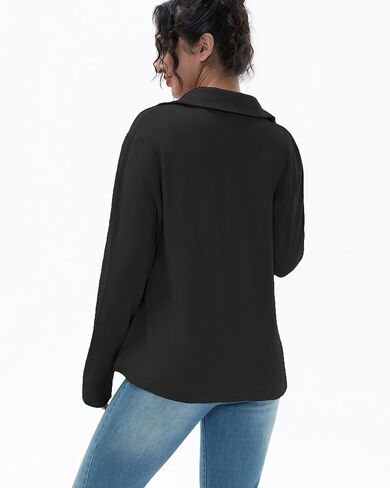 Women's Flannel Shirts Long Sleeve Collar Button Down Shirts Soft Solid Color Fleece Shirt in Saudi Arabia