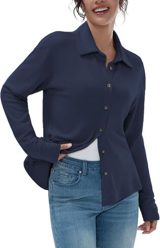 Women's Flannel Shirts Long Sleeve Collar Button Down Shirts Soft Solid Color Fleece Shirt in Saudi Arabia