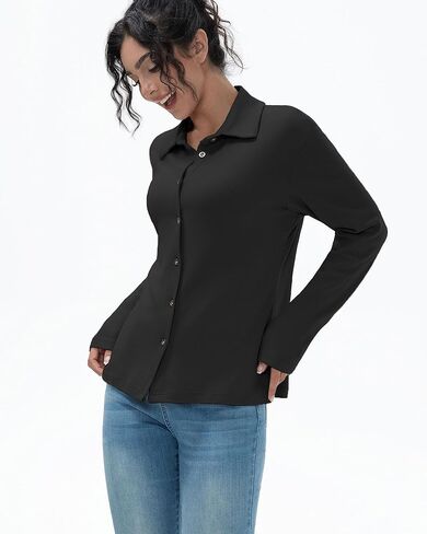 Women's Flannel Shirts Long Sleeve Collar Button Down Shirts Soft Solid Color Fleece Shirt in Saudi Arabia