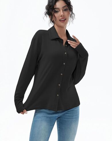 Women's Flannel Shirts Long Sleeve Collar Button Down Shirts Soft Solid Color Fleece Shirt in Saudi Arabia