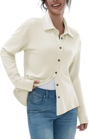 Women's Flannel Shirts Long Sleeve Collar Button Down Shirts Soft Solid Color Fleece Shirt in Saudi Arabia