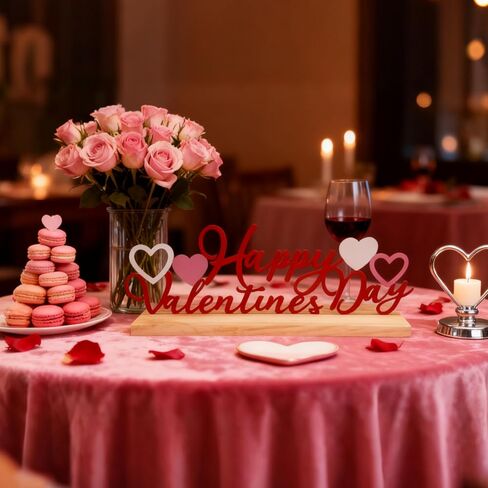 لافتة عيد الحب السعيدة بقاعدة خشبية، زينة معدنية لعيد الحب لقطعة الطاولة المركزية، ديكورات منزلية رومانسية لذكرى هدية عيد الحب in Kuwait