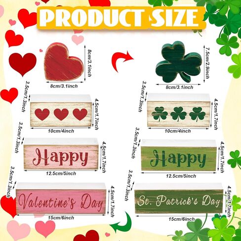 5 Pcs Valentines Day Decoration for Home Reversible Valentine St. Patrick's Table Centerpiece Heart Shamrock Wooden Sign Decor Double Side Heart Irish Tiered Tray Decor for Home Table Shelf in Saudi Arabia