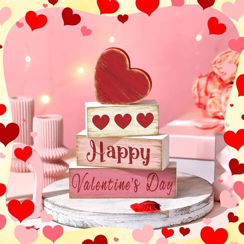 5 Pcs Valentines Day Decoration for Home Reversible Valentine St. Patrick's Table Centerpiece Heart Shamrock Wooden Sign Decor Double Side Heart Irish Tiered Tray Decor for Home Table Shelf in Saudi Arabia