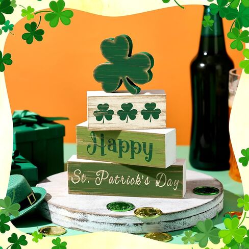 5 Pcs Valentines Day Decoration for Home Reversible Valentine St. Patrick's Table Centerpiece Heart Shamrock Wooden Sign Decor Double Side Heart Irish Tiered Tray Decor for Home Table Shelf in Saudi Arabia