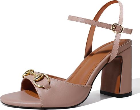 iadore Women Fashion High Block Heel Shoes Strappy with Buckle Fashion Studded Round Open Toe Summer Dress Sandals Size 5-12 US in Saudi Arabia