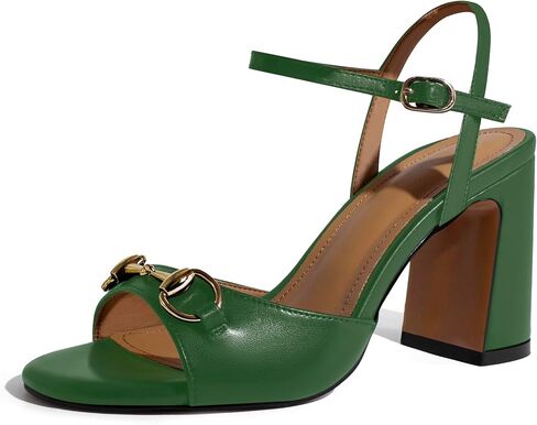 iadore Women Fashion High Block Heel Shoes Strappy with Buckle Fashion Studded Round Open Toe Summer Dress Sandals Size 5-12 US in Saudi Arabia