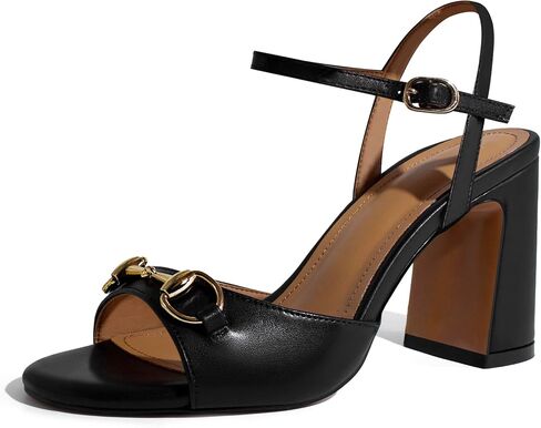 iadore Women Fashion High Block Heel Shoes Strappy with Buckle Fashion Studded Round Open Toe Summer Dress Sandals Size 5-12 US in Saudi Arabia