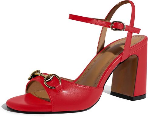 iadore Women Fashion High Block Heel Shoes Strappy with Buckle Fashion Studded Round Open Toe Summer Dress Sandals Size 5-12 US in Saudi Arabia