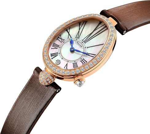R0233 Vintage Luxury Watch for Women—Oval Ladies Watch,Irregular Roman Numerals,Rose Gold Case,Coffee/Black Leather Strap,Water-Resistant, Women's Fashionable Dress Watches in Saudi Arabia