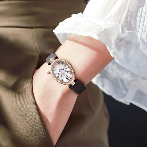 R0233 Vintage Luxury Watch for Women—Oval Ladies Watch,Irregular Roman Numerals,Rose Gold Case,Coffee/Black Leather Strap,Water-Resistant, Women's Fashionable Dress Watches in Saudi Arabia