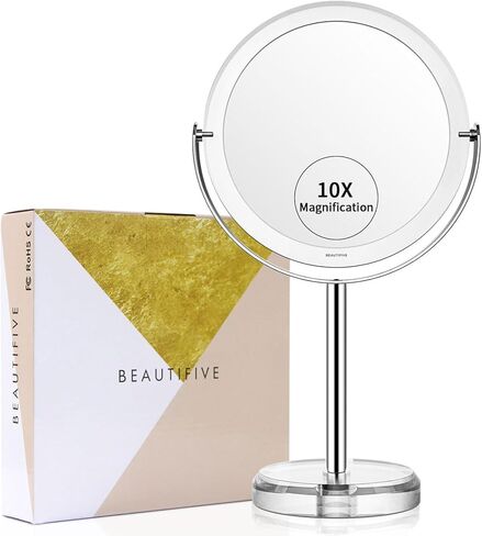 15X/1X Lighted Makeup Mirror with Magnification, 8" Rechargeable Magnifying Mirror with Lights, Adjustable Brightness Light Up Table Mirror with Adjustable Height, 360° Rotation Vanity Makeup Mirror in Kuwait