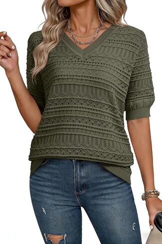 Dokotoo Women's Casual Short Sleeve Loose Tunic Tops Lightweight Knit Spring Summer Pullover Sweater Blouses in Kuwait