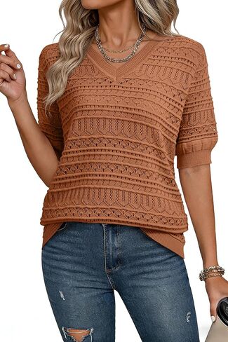 Dokotoo Women's Casual Short Sleeve Loose Tunic Tops Lightweight Knit Spring Summer Pullover Sweater Blouses in Saudi Arabia