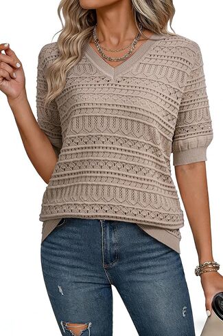Dokotoo Women's Casual Short Sleeve Loose Tunic Tops Lightweight Knit Spring Summer Pullover Sweater Blouses in Kuwait