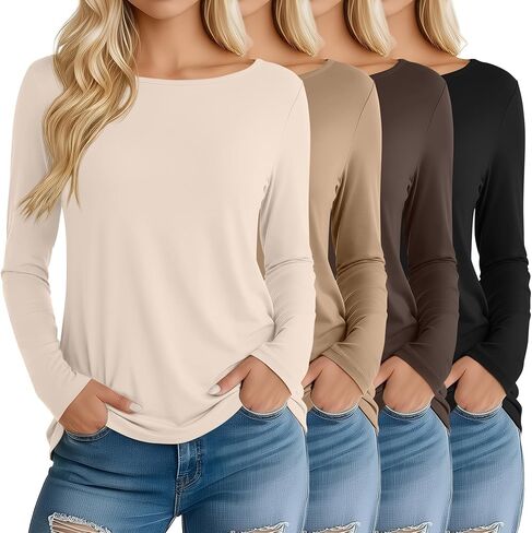 Neer 4 Pack Women's Long Sleeve Shirts Boat Neck Loose Fit Tunic Tops Casual Basic Fall Clothes for Ladies Outfits 2025 in Saudi Arabia