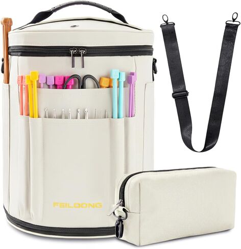FEILOONG Yarn Bag Organizer, Expandable Crochet Bag Storage Large Knitting Bag, Portable Crochet Storage Tote Bags Organizer for Crocheting Accessories Yarn Holder for Crochet Lovers with Case in Kuwait