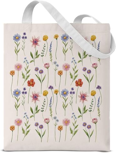 Flower Canvas Tote Bag for Women - Reusable Grocery Bag for Travel, Shopping, Work - Birthday Christmas Gifts for Mom Grandma Aunt Daughter Women Friends in Saudi Arabia