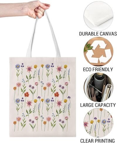 Flower Canvas Tote Bag for Women - Reusable Grocery Bag for Travel, Shopping, Work - Birthday Christmas Gifts for Mom Grandma Aunt Daughter Women Friends in Saudi Arabia