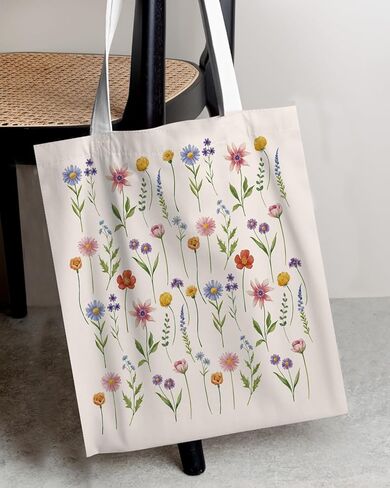 Flower Canvas Tote Bag for Women - Reusable Grocery Bag for Travel, Shopping, Work - Birthday Christmas Gifts for Mom Grandma Aunt Daughter Women Friends in Saudi Arabia