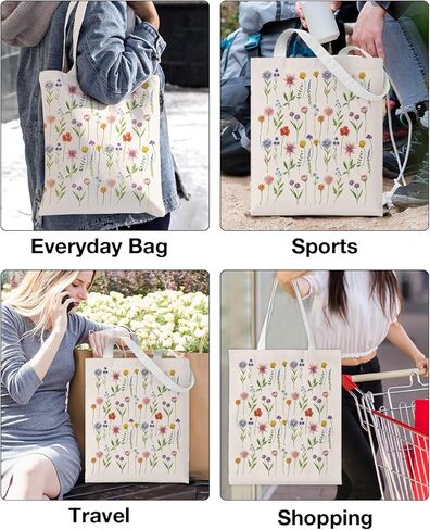 Flower Canvas Tote Bag for Women - Reusable Grocery Bag for Travel, Shopping, Work - Birthday Christmas Gifts for Mom Grandma Aunt Daughter Women Friends in Saudi Arabia