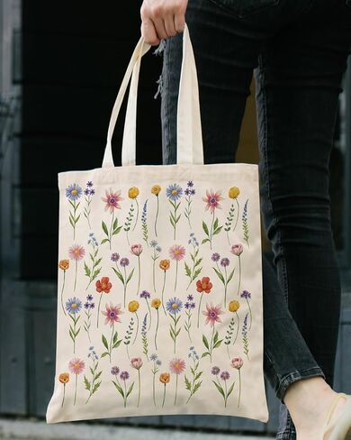 Flower Canvas Tote Bag for Women - Reusable Grocery Bag for Travel, Shopping, Work - Birthday Christmas Gifts for Mom Grandma Aunt Daughter Women Friends in Saudi Arabia