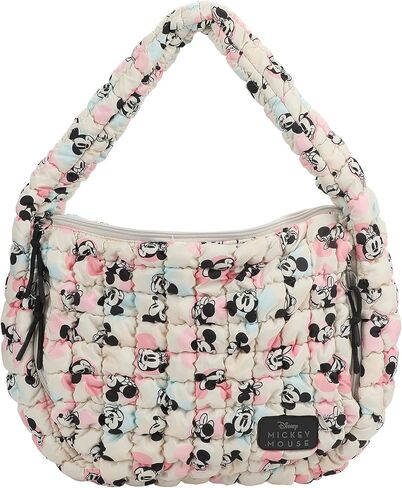 Bioworld Mickey Mouse Classic Mickey Face All-Over Print White 17" Quilted Ruched Tote in Saudi Arabia