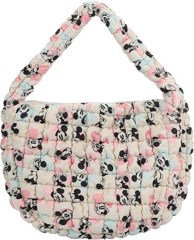 Bioworld Mickey Mouse Classic Mickey Face All-Over Print White 17" Quilted Ruched Tote in Saudi Arabia