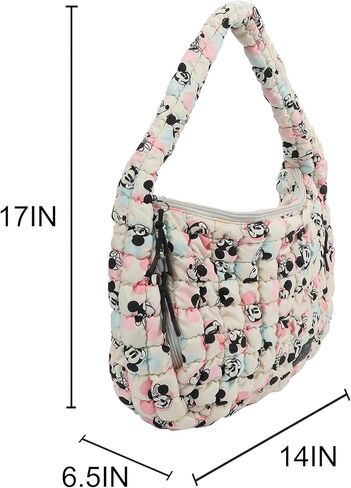 Bioworld Mickey Mouse Classic Mickey Face All-Over Print White 17" Quilted Ruched Tote in Saudi Arabia