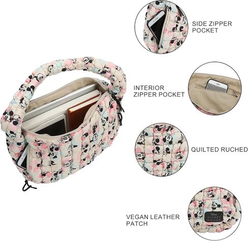 Bioworld Mickey Mouse Classic Mickey Face All-Over Print White 17" Quilted Ruched Tote in Saudi Arabia