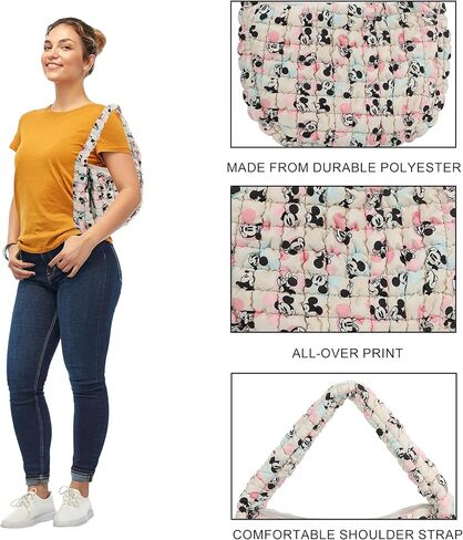 Bioworld Mickey Mouse Classic Mickey Face All-Over Print White 17" Quilted Ruched Tote in Saudi Arabia
