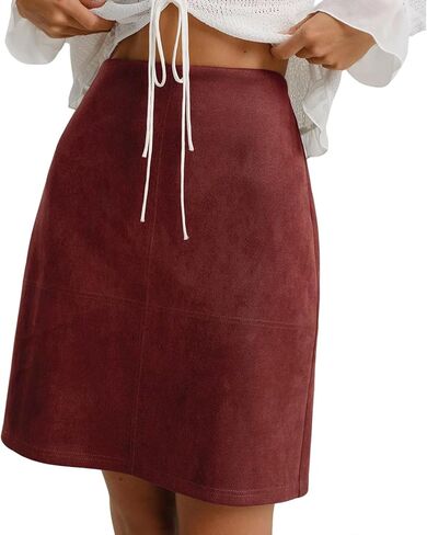RIHOAS Women's Faux Suede Mini Skirt High Waist A-line Bodycon Pencil Short Skirts in Saudi Arabia