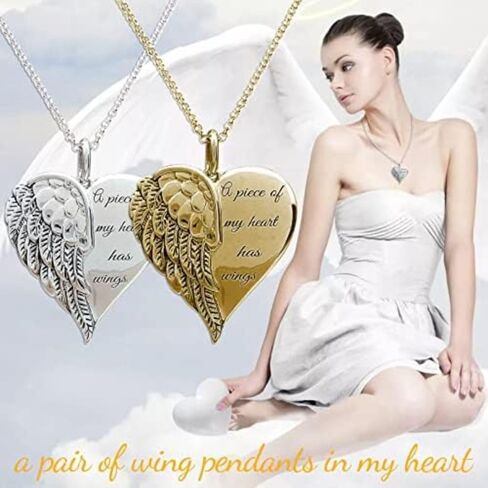 Elegant Hypoallergenic Jewelry Gifts Clavicle Chain Angel Wing Heart Pendant Necklace Guardian Angel Charm Necklace Minimalist Necklace(Silver) in Saudi Arabia