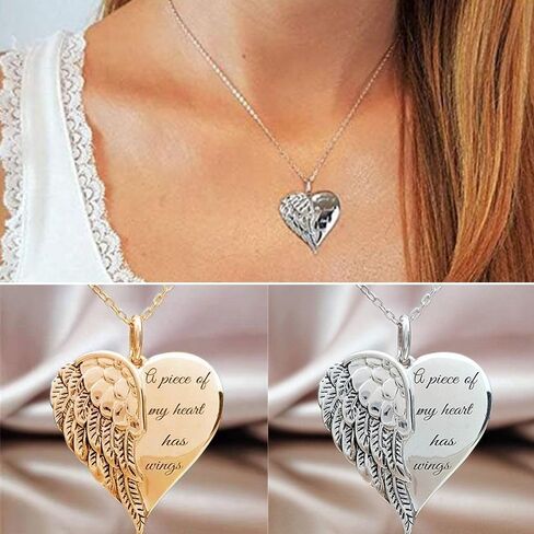 Elegant Hypoallergenic Jewelry Gifts Clavicle Chain Angel Wing Heart Pendant Necklace Guardian Angel Charm Necklace Minimalist Necklace(Silver) in Saudi Arabia