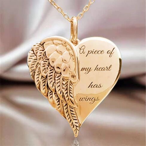 Elegant Hypoallergenic Jewelry Gifts Clavicle Chain Angel Wing Heart Pendant Necklace Guardian Angel Charm Necklace Minimalist Necklace(Silver) in Saudi Arabia