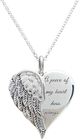 Elegant Hypoallergenic Jewelry Gifts Clavicle Chain Angel Wing Heart Pendant Necklace Guardian Angel Charm Necklace Minimalist Necklace(Silver) in Saudi Arabia