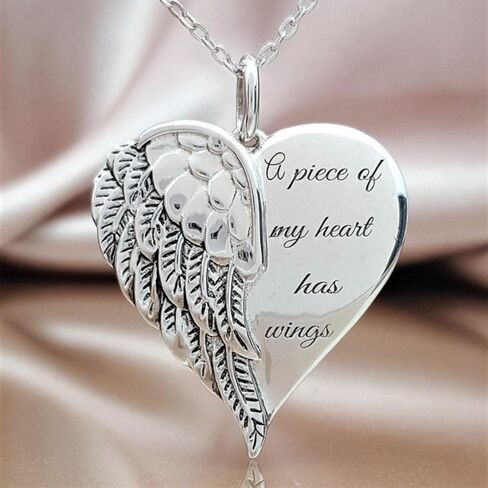 Elegant Hypoallergenic Jewelry Gifts Clavicle Chain Angel Wing Heart Pendant Necklace Guardian Angel Charm Necklace Minimalist Necklace(Silver) in Saudi Arabia