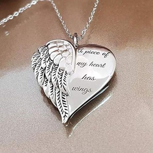 Elegant Hypoallergenic Jewelry Gifts Clavicle Chain Angel Wing Heart Pendant Necklace Guardian Angel Charm Necklace Minimalist Necklace(Silver) in Saudi Arabia