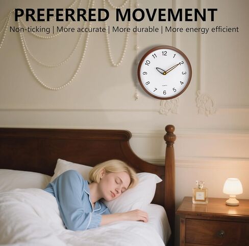 ساعة حائط، ساعات حائط 12 بوصة تعمل بالبطارية، ساعة تناظرية صامتة غير موقوتة بأرقام كبيرة، ساعات يد خشبية حديثة كريمية لغرفة المعيشة وغرفة النوم والمطبخ والفندق والمزرعة، بني in Kuwait
