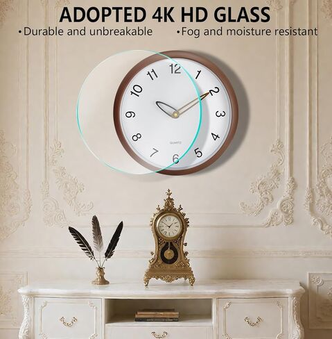 ساعة حائط، ساعات حائط 12 بوصة تعمل بالبطارية، ساعة تناظرية صامتة غير موقوتة بأرقام كبيرة، ساعات يد خشبية حديثة كريمية لغرفة المعيشة وغرفة النوم والمطبخ والفندق والمزرعة، بني in Kuwait
