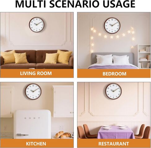 ساعة حائط، ساعات حائط 12 بوصة تعمل بالبطارية، ساعة تناظرية صامتة غير موقوتة بأرقام كبيرة، ساعات يد خشبية حديثة كريمية لغرفة المعيشة وغرفة النوم والمطبخ والفندق والمزرعة، بني in Kuwait