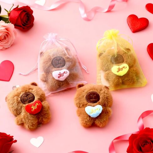 مجموعة Jenaai 24 من هدايا عيد الحب Capybara تتضمن سلاسل مفاتيح صغيرة من القطيفة على شكل قلب Capybara حيوانات محشوة مع بطاقات وحقائب عيد الحب وهدايا عيد الحب وهدايا حفلات أعياد الميلاد in Kuwait
