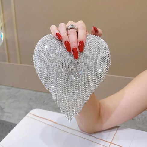 حقيبة يد نسائية من حجر الراين على شكل قلب للسهرات اللامعة لحفلات الزفاف وحفلات الكوكتيل in Kuwait