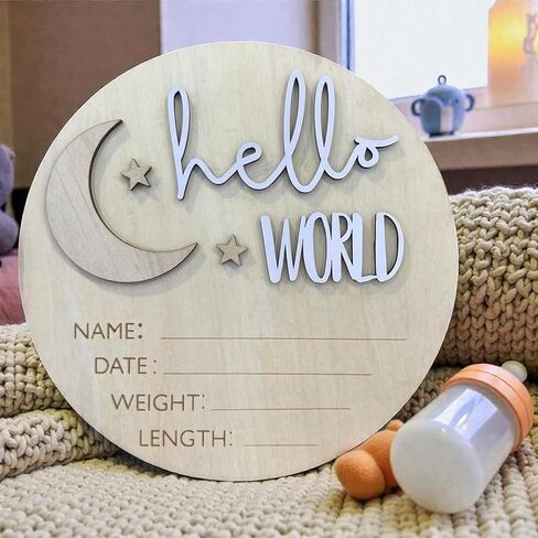 لافتة إعلان ميلاد Hello World - لوحة خشبية لإحصائيات ميلاد حديثي الولادة، لافتة إعلان اسم الطفل، لوحة خشبية من الأكريليك الأبيض غير اللامع Hello World (02) in Saudi Arabia